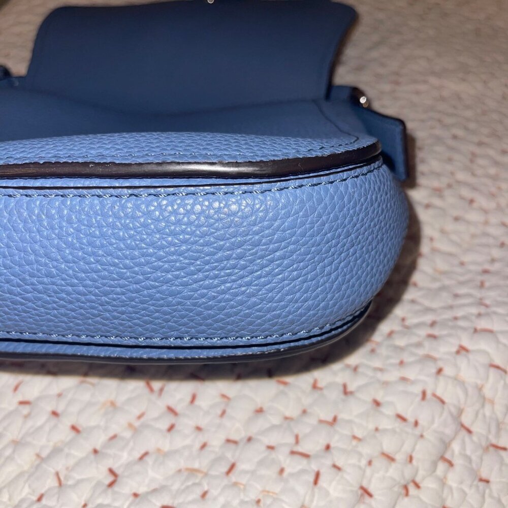 Michael Kors Womens Saddle Bag Maxine Large Blue Pebbled Leather Casual - Picture 5 of 16
